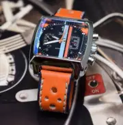 MA WATCH STRAP 24 22 20MM JEREZ GULF ORANGE GENUINE LEATHER HANDMADE RACING BAND