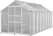 Green Fingers Greenhouse Polycarbonate House Garden Shed Walk-in Gardening Supplies Plant Stand Storage, 470 x 250 x 226cm Aluminium Frame with Lockable Door, Gutter System and Opening Roof Vents