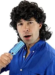 WIG ME UP - 3751-P1 Carnival Halloween Wig Men's Wig Black Strong Curly Manta Proll Vokuhila Mullet