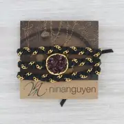 NWT New Nina Wynn Cordelia Necklace Amethyst Druzy Pendant Black Leather