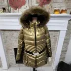 Michael Kors metallic gold quilted hooded faux fur puffer coat plus size 2X 3X
