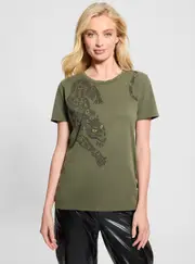 GUESS Eco Green Crystal Panther T-Shirt Size: Large, Cotton