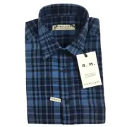 RM Williams Mens Bundaleer Shirt Short Sleeve Linen Blend Blue Plaid Size XS NEW