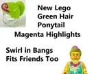 LEGO Friends Hair Green Pink Highlight Ponytail Mini Doll Punk Rocker Front curl