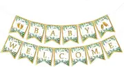 'WElCOME BABY' Banner, Greenery and Gold Design, Party Decoration, 2-Line Bunting Flags