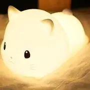 LED Kids Night Light, Cute Soft Silicone Baby Nursery Lamp-USB Rechargeable, Color Temperature and Brightness Adjustable, White and Warm can be Switched, Timing Function, Fabulous Ideal Gift (Cat)