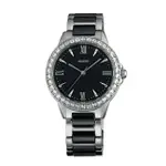 ORIENT 東方錶 DRESS系列 FQC11003B 時尚晶鑽羅馬數字石英錶 陶瓷鋼帶款 黑色 34MM