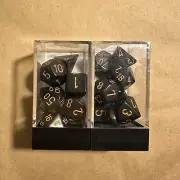 CHESSEX 7 die set POLYHEDRAL OPAQUE BLACK WITH GOLD NEW dice CHX 25428 Two Sets!