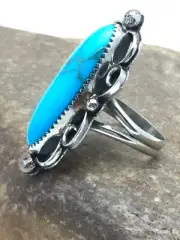 Mens Blue Turquoise Navajo Sterling Silver Ring Size 10.5 04055