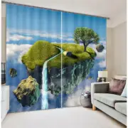 Fantasy Cloud Island Waterfall 3D Blockout Photo Printing Curtains Draps Fabric
