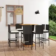 9 Piece Garden Bar Set with Cushions Poly Rattan Black Patio Bar Sets