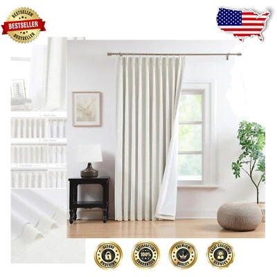 Natural Linen Blackout Curtains 60"W x 84"L - Modern Pinch Pleated Drapes