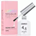 Gel Nail Glue for Acrylic Nails, 4 in 1 Super Strong Nail Gel Glue for Fake Nail