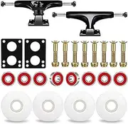 Hooceen Skateboard Trucks, Skateboard Bearings & Wheel Hardware Set with Polished Skateboard Screws 1" and,Skateboard Wheels 52mm,Skateboard Bearings, Skateboard Pads (Black)