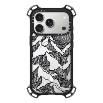 iPhone 17 Pro Bounce Case MagSafe Compatible AIM HIGH 1, MOUNTAINS B&W MINIMALIST NATURE ILLUSTRATION
