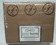 Posh Home, Microfiber, King Size Tan Sheet Set With Embroidered Compass Trim New