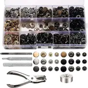 Snap Clasps Kit,120 Set Metal Button Snaps Press Studs With Punching Pliers And 4 Pieces Fastening Tool Kit