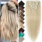Double Weft 100% Human Hair Clip In Real Remy Hair Extensions Full Head Blonde