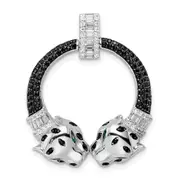 Sterling Silver Rhodium-Plated Polished Cz Double Cheetah Head Pendant