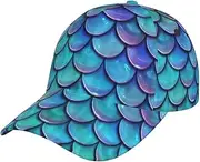 [YANYU] Mermaid Teal Fish Scale Print Adjustable Snapback Hat Baseball Cap Comfortable and Stylish for Men and Women, Black, One Size