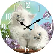 White Kittens Glass Analogue Standing Desk Clock 17cm Round Home/Office Decor