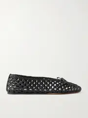 [Le Monde Béryl] Le Monde Béryl - Regency Bow-embellished Woven Leather Ballet Flats - Black - IT36 IT 36 Black