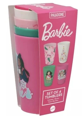 Barbie Set Of 4 Tumblers 13.5 Oz / 400 ml Plastic Drink Cups New In Package