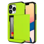 ZUSLAB Slide Armor Card Holder Case for iPhone 13 Mini 5.4" Protective Shockproof Hard Back Cover for Apple - Green