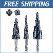 Cobalt HSS 3-Piece Step Drill Bit Set with Four Flute Design for Smooth Cutting