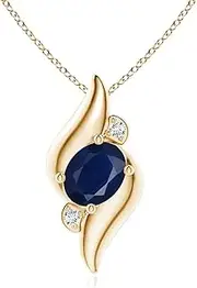 [Angara] Natural Shell Style Oval Sapphire and Diamond Pendant Necklace in Sterling Silver/14ct Solid Gold for Women | September Birthstone Jewellery for Her