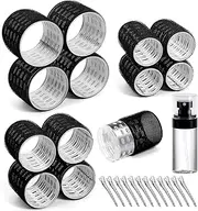 Ceramic Coating Hair Rollers Set 25 PCS for Long & Short Hair, Thermal Velcro Curlers for Hair Volume, Includes 12 Thermal Self Grip Hair Rollers, 12 Stainless Steel Clips, 2 oz Spray Bottle