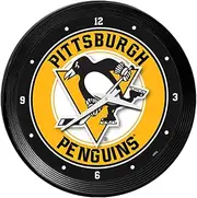 The Fan-Brand NHL Pittsburgh Penguins: Ribbed Frame Wall Clock - Sports Team Bar Sign Décor - Home Man Cave, Party Decoration - Made On Demand