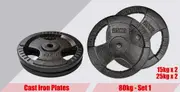 80kg Standard 26.5mm Triple Handle Cast Iron Weight Plate Set - Choose your own