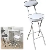 Folding Bar Stools with Back Rest (Black & White) 24" Kitchen Breakfast High Bar Seat Cushioned Padded Counter Barstool Chair with Metal Legs and Footrest (White 1 Piece)