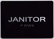 Janitor Sign Black (Aluminium, Black/Silver,Size 5x7) The Sens..-REF24-1027