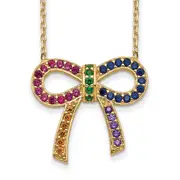 Sterling Silver Prizma Gold-Tone 14K Flash Gold-Plated 16 Inch Colorful Cz Bow Necklace With 2 Extender