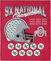NORTHWEST Ohio State Buckeyes 9X National Champions Silk Touch Throw Blanket, 50x60 inches, Red
