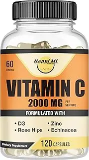 Vitamin C 2000MG, Zinc 40 mg, Vitamin D3 5000 IU, Echinacea Extract, Rose Hip, Immune Support for Adults Kids, Immune Booster,120 Vegan Capsules, 60 Day Supply, Non GMO, No Filler, No Stearate