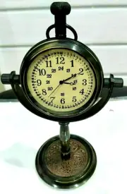 Nautical Desk Clock Maritime Antique Brass Floral Engraved Table Clock Vintage.