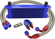APTPKGDFDK VR - Universal 7 Rows Oil Cooler KIT + Oil Filter Sandwich Adapter + Stainless Steel Braided Oil Hose W/PQY Sticker+Box Oil Cooler(Blue 7ROWS 6723BR)