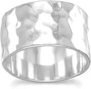 [JewelryWeb] 925 Sterling Silver 11mm Hammered Band Ring Size 8-Band Style-Ring for Women and Men