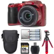 Kodak PIXPRO AZ255 Digital Camera (Red) +Extra Battery +Tripod +Case -128GB Kit