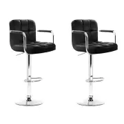 Set of 2 Bar Stools Gas lift Swivel Armrests - Steel and Black