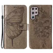 Yb Imprinting Series-4 For Samsung Galaxy S23 Ultra Pu Leather Full Protection Phone Case Butterfly Flower Imprinted Flip Stand Wallet Cover With Stra