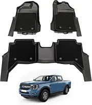 AUSGO 5D Floor Mats Carpet Liners Compatible with Ford Ranger Next-Gen Dual Cab 2022-Onwards, Double-Layer Car Mats with Door Sill Coverage, TPE All-Weather Heavy Duty Floor Liners