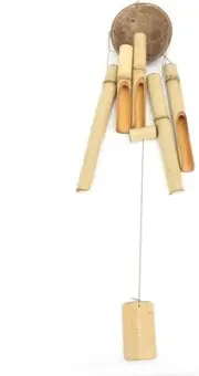 Bamboo Wind Chimes Handmade for Outside, Coconut Shell Top Decorative Bamboo