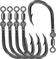 Monster Big Game Live Bait Swivel Hooks High Carbon Steel Fishing Hooks with Stainless Steel Swivel Cutting Point Extra Sharp Fish Hooks for Saltwater Fishing 5/0-10/0