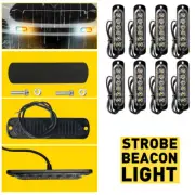 8X 6LED White Amber Grille Emergency Strobe Light Beacon Warn Hazard Flash ED