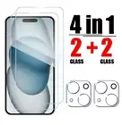 4IN1 Tempered Glass For iPhone 16 15 14 13 12 11 Pro Max Camera Screen Protector