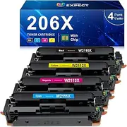 206X Toner Cartridges 4 Pack High Yield with Chip Replacement for 206X 206A HP Toner Cartridges Set for Color Laserjet Pro MFP M283fdw M283cdw M283fdn Pro M255dw M255nw M283 M255 Printer | 206X Toner